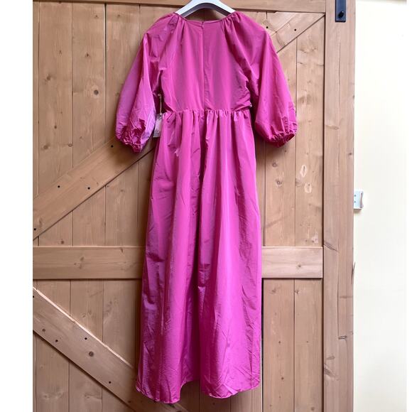 Hyacinth House Tuckernuck Fuchsia Ruched V-Neck Gia Maxi Dress Long Pink XS NWT - Picture 3 of 9